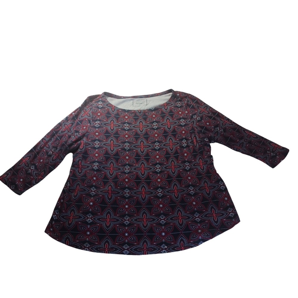Charter Club Pima Cotton Floral Print Top 2X 3/4 Sleeve Stretch Knit Tee Classic